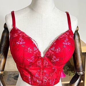 Victoria's Secret Push Up Corset Bra Very Sexy Floral Revenge Red 38DD